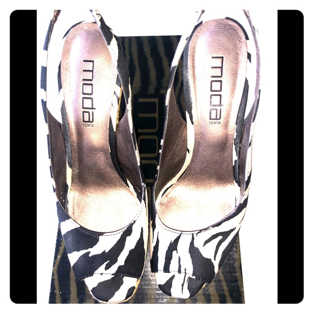 Moda Spana Zebra Print Peep Toe Sling-back Size 8M